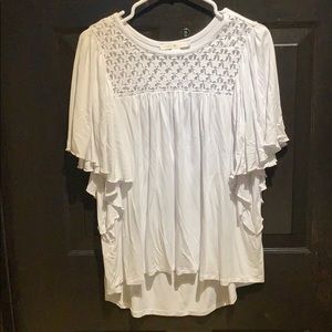 White Tee with Flutter Sleeves
